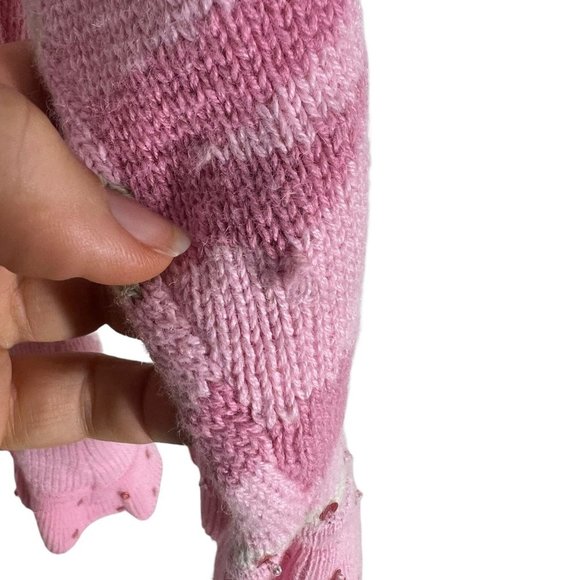 Storybrook Knits Pink V Neck Polka Dot Ramie Cotton Blend Cardigan Large - Picture 5 of 8